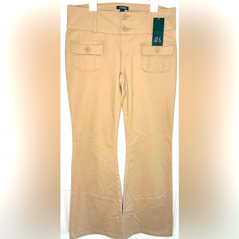 Low-Rise Flare Chino Pants, Beige